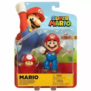 Super Mario 4" Action Figure with Red Mushroom 🔥 World of Nintendo